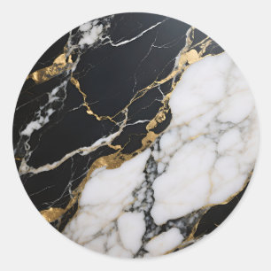 Sticker Rond Marbre noir or veines luxe abstrait