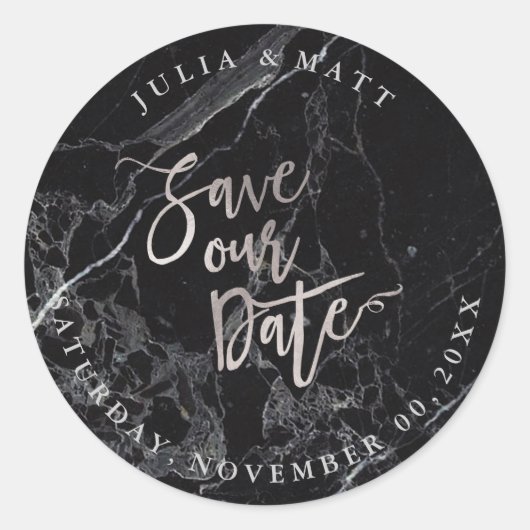 Sticker Rond Marbre PixDezine Enregistrer la date/Faux Argent (Devant)
