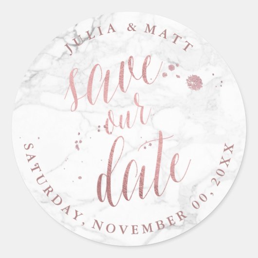 Sticker Rond Marbre PixDezine Enregistrer la date/Faux Rose Gol (Devant)