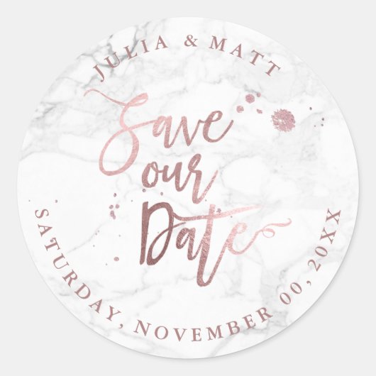 Sticker Rond Marbre PixDezine Enregistrer la date/Faux Rose Gol (Devant)