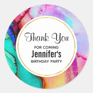 Sticker Rond Marbre rose et turquoise Aquarelle Abstraite