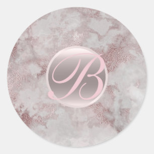 Sticker Rond Marbre Rose Gold Glamour Initiale Monogramme Moder