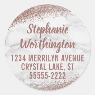 Sticker Rond Marbre & Rose Gold Parties scintillant Script Adre