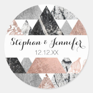 Sticker Rond Marbre Rose or argent et Floral Geo Triangles