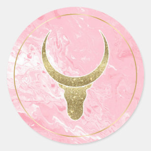 Sticker Rond Marbre taureau, vache or parties scintillant de lu