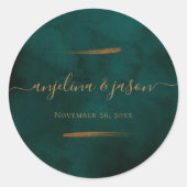 Sticker Rond Marbre vert Emeraude & Mariage d'eucalyptus or (Devant)