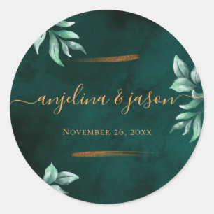 Sticker Rond Marbre vert Emeraude & Mariage d'eucalyptus or