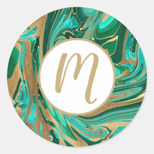 Sticker Rond Marbre vert et or liquide (Devant)