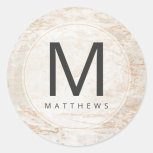Sticker Rond Marbres modernes en Beige & Cuivre Mariage Monogra