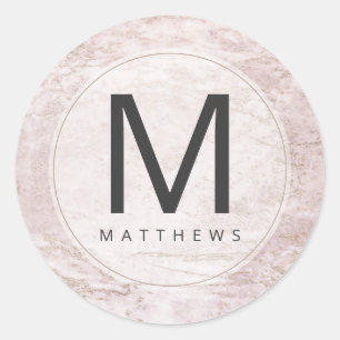 Sticker Rond Marbres modernes en Mauve Rose Mariage de monogram