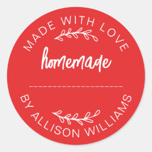 Sticker Rond Marchandises faites maison Jam Cookies Rouge clair