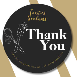 Sticker Rond Marchandises modernes faites maison Merci noir