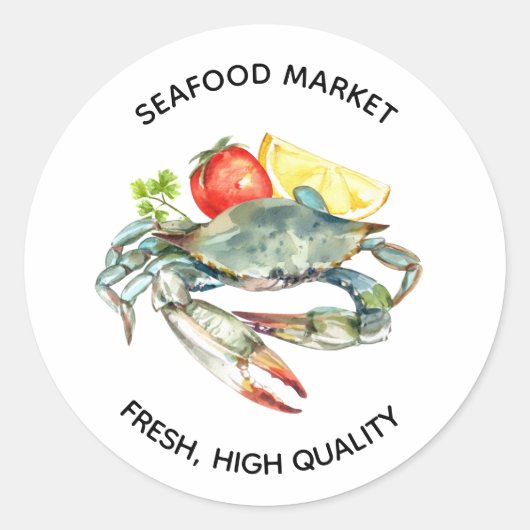 Sticker Rond Marché des fruits de mer Commerce Crabe Aquarelle (Devant)