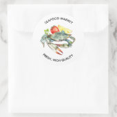 Sticker Rond Marché des fruits de mer Commerce Crabe Aquarelle (Sac)