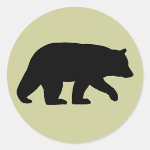 Sticker Rond Marche Ours Noir Silhouette Faune Animaux Sauvages