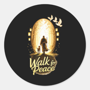Sticker Rond Marche pour la paix moine spirituel avec chien et