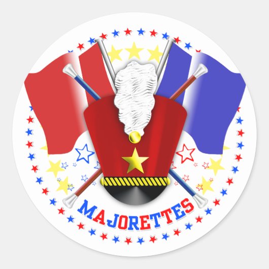 Sticker Rond Marching de Majorette, blanc rouge et bleu, Sticke (Devant)