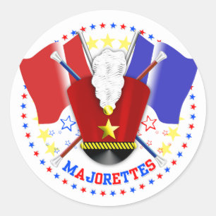 Sticker Rond Marching de Majorette, blanc rouge et bleu, Sticke