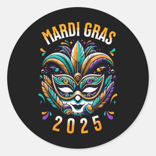 Sticker Rond Mardi Gras 2025 Carnaval Nouvelle-Orléans Mardi Gr (Devant)