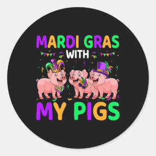 Sticker Rond Mardi Gras Avec Mes Cochons Trois Petits Porcs Mas