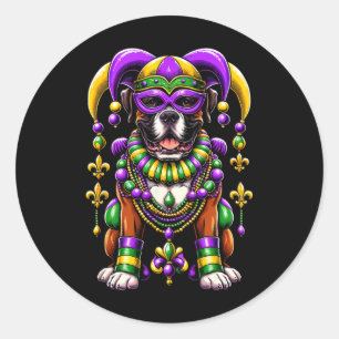 Sticker Rond Mardi Gras Boxer Chien