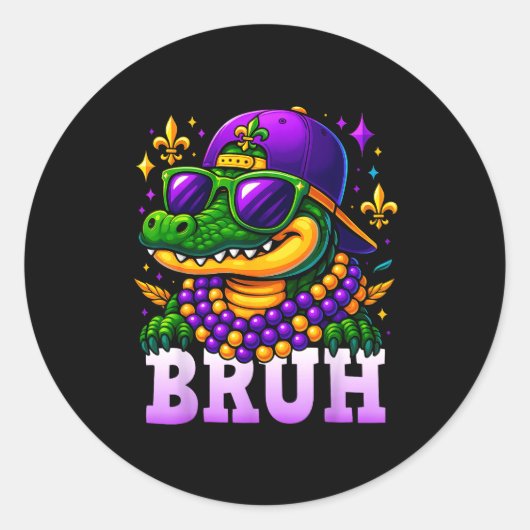 Sticker Rond Mardi Gras Bruh Mardigator Alligator Costume Teens (Devant)