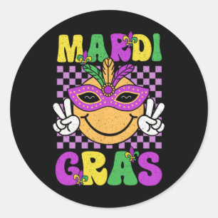 Sticker Rond Mardi Gras Carnaval Sourire Visage Masque Plumes G