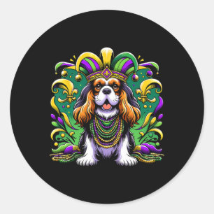 Sticker Rond Mardi Gras Cavalier King Charles Spaniel Chien Jes
