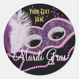 Sticker Rond Mardi Gras Célébration Fancy Mask Party