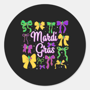 Sticker Rond Mardi Gras Coquette Bow célèbre la Nouvelle-Orléan