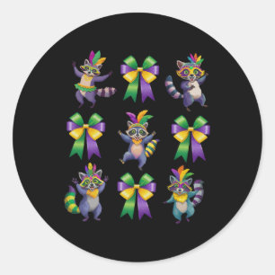 Sticker Rond Mardi Gras Coquette Bow Cute Raccoon Danser Trac