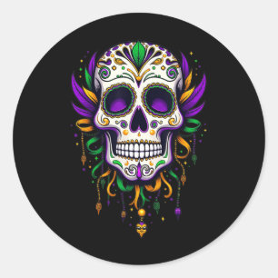 Sticker Rond Mardi Gras Costume sucre crâne Carnaval New Orlean