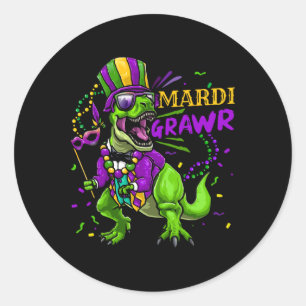 Sticker Rond Mardi Gras Dabbing T Rex Dinosaure Mardi Grawr Col