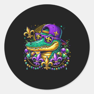 Sticker Rond Mardi Gras d'alligator drôle