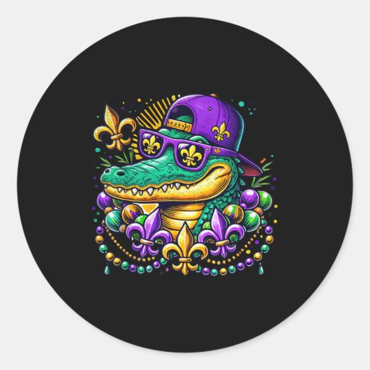 Sticker Rond Mardi Gras d'alligator drôle (Devant)