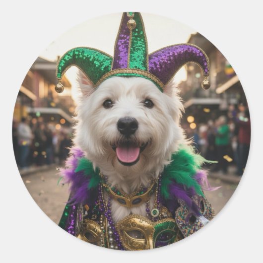 Sticker Rond Mardi Gras Dog Jester Costume (Devant)