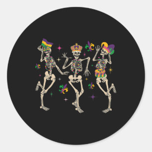 Sticker Rond Mardi Gras Drôle Skeletons Dansant Carnival Parade