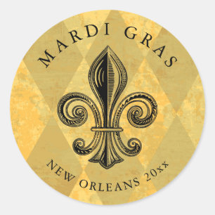 Sticker Rond Mardi Gras Fleur-de-lis Arlequin Ajouter une année