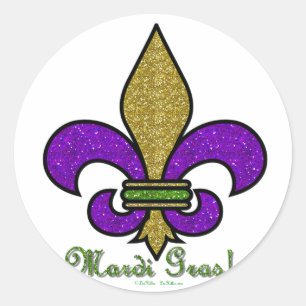 Sticker Rond Mardi Gras Fleur De Lis Coloré