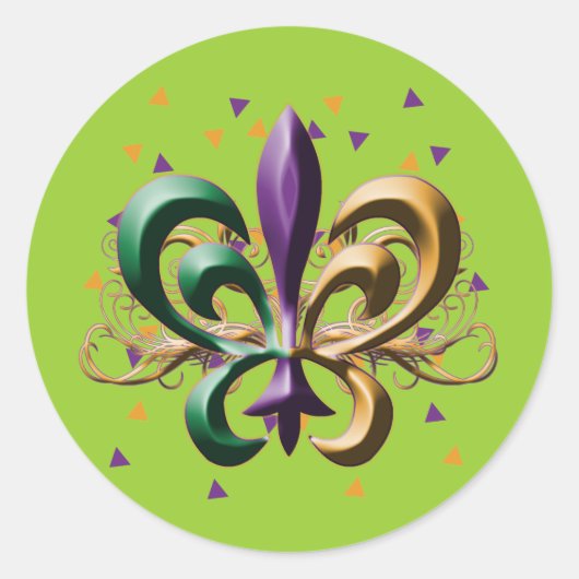 Sticker Rond Mardi Gras Fleur de Lis Design (Devant)