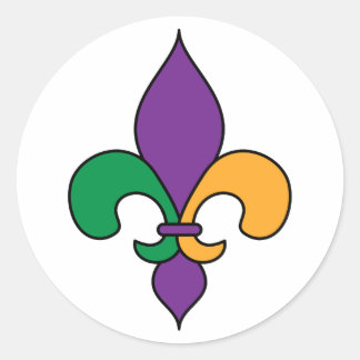 Sticker Rond Mardi Gras Fleur de Lis jaune violet