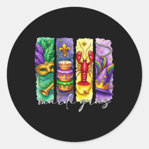 Sticker Rond Mardi Gras Fleur De Lis Masque King Cake Crawfish