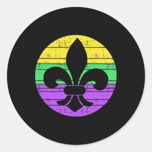 Sticker Rond Mardi Gras Fleur De Lis Pour La Fête Du Carnaval