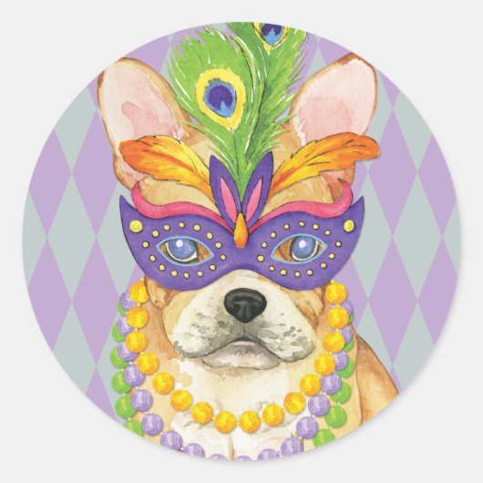 Sticker Rond Mardi Gras Frenchie (Devant)