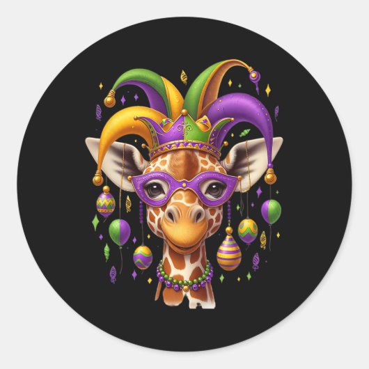 Sticker Rond Mardi Gras Giraffe (Devant)