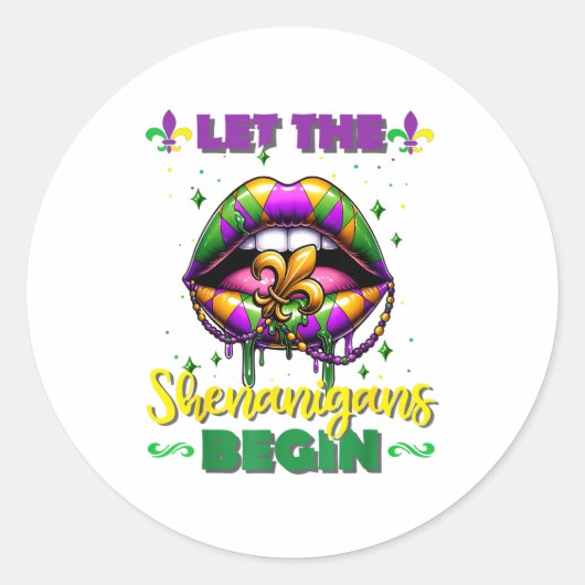 Sticker Rond Mardi Gras Let The Shenanigans Begin Lips Kids Men (Devant)