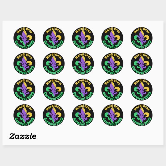 Sticker Rond Mardi Gras Mardi Vert Violet Fleur De Lis (Feuille)