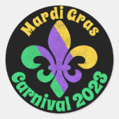 Sticker Rond Mardi Gras Mardi Vert Violet Fleur De Lis (Devant)