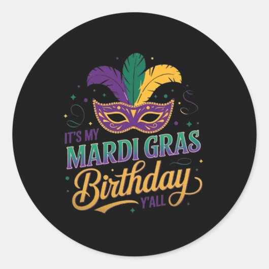 Sticker Rond Mardi Gras Masque d'anniversaire C'est mon Mardi G (Devant)