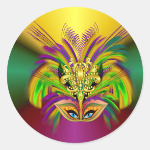 Sticker Rond Mardi-Gras-Masque-Le-Reine